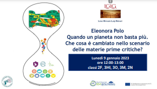9 gennaio 2023 (online): seminario sulle materie prime strategiche, tenuto dalla professoressa Eleonora Polo (Università degli studi di Ferrara)